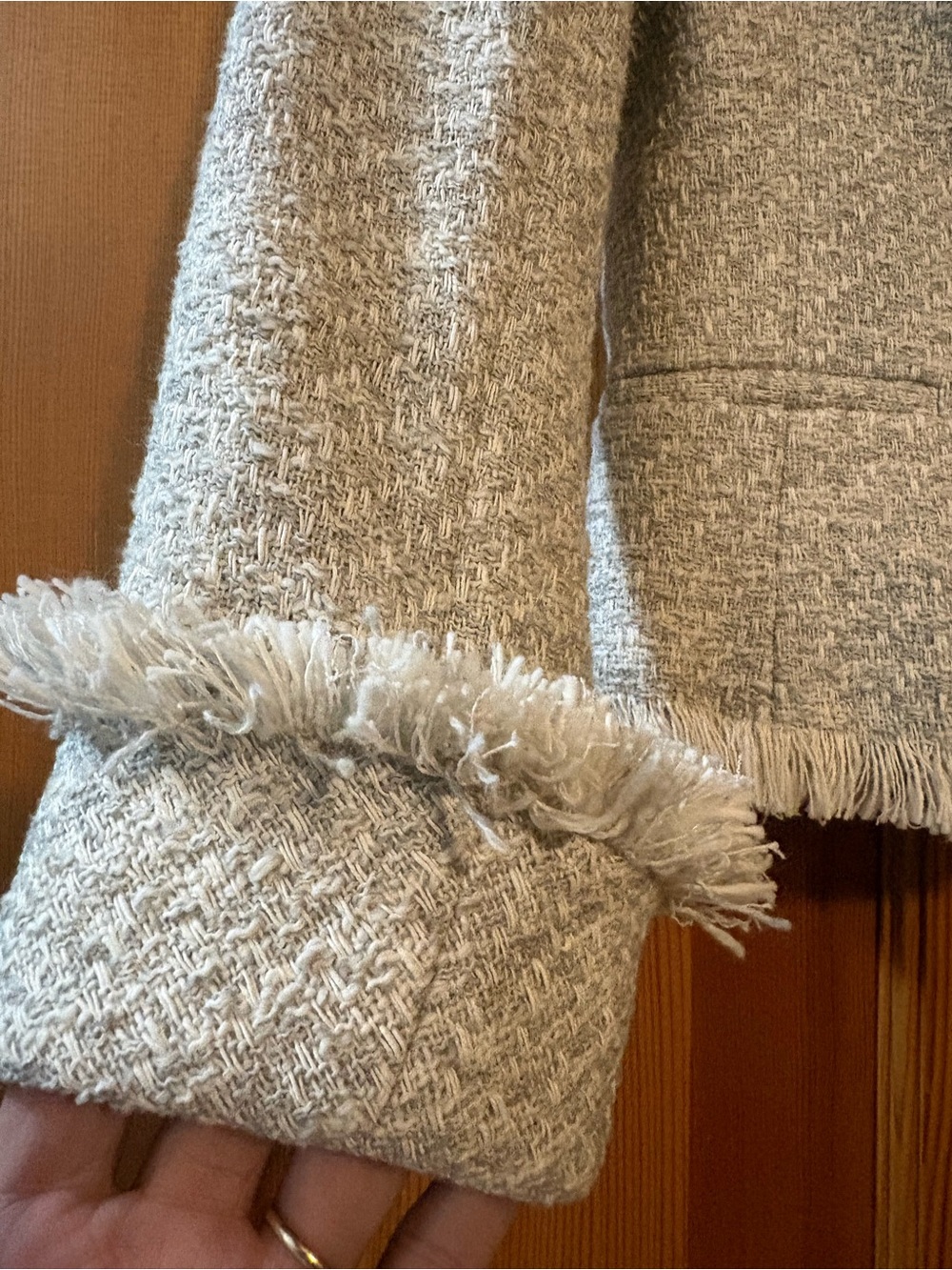 MM Lafleur “The Jie Jacket” Cream Textured Tweed-Like Fringe Trim Jacket - Sz. 2 - Picture 10 of 15